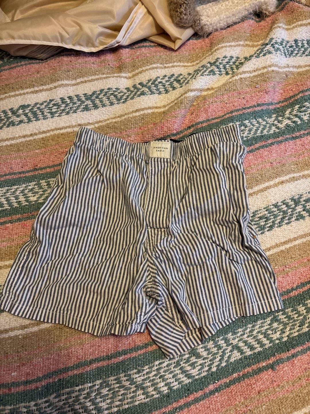 American Eagle Men's Blue and White Striped Stretch Boxer Shorts XS 26-28 1