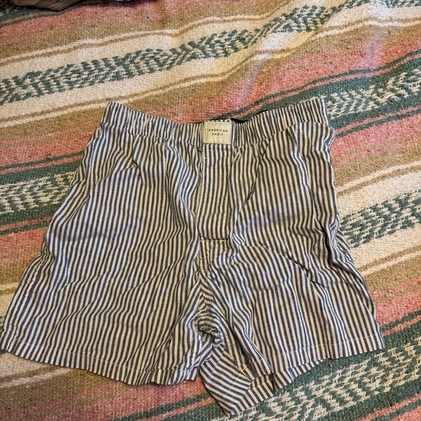 American Eagle Men's Blue and White Striped Stretch Boxer Shorts XS 26-28