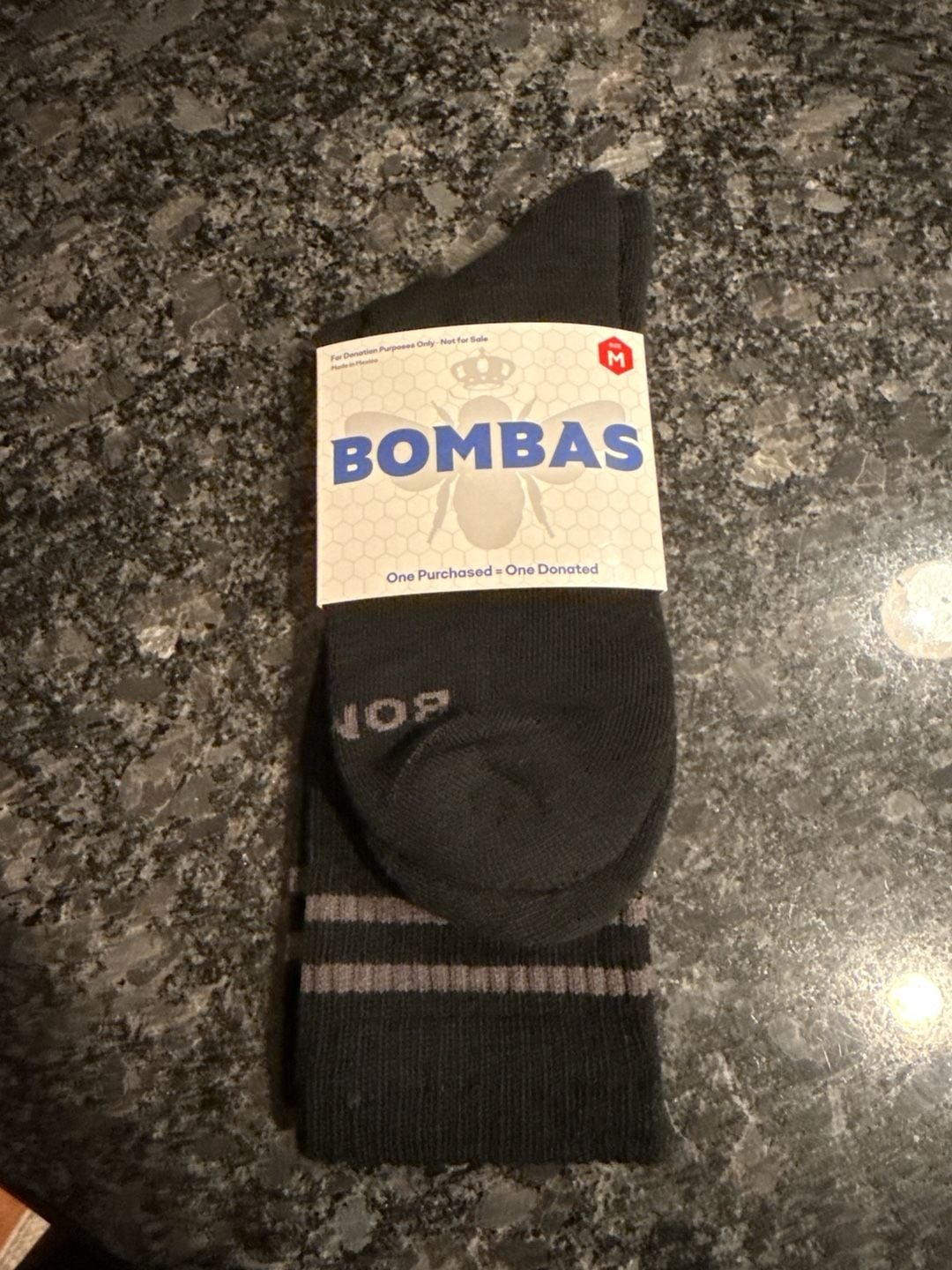Bombas Unisex Black & Grey Varsity Striped Crew Socks - Medium 1