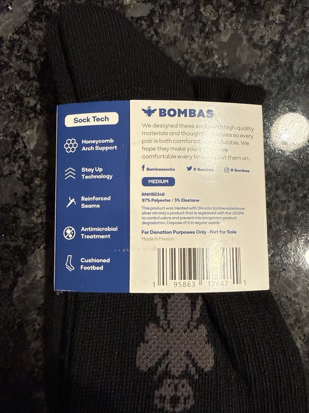 Bombas Unisex Black & Grey Varsity Striped Crew Socks - Medium 3