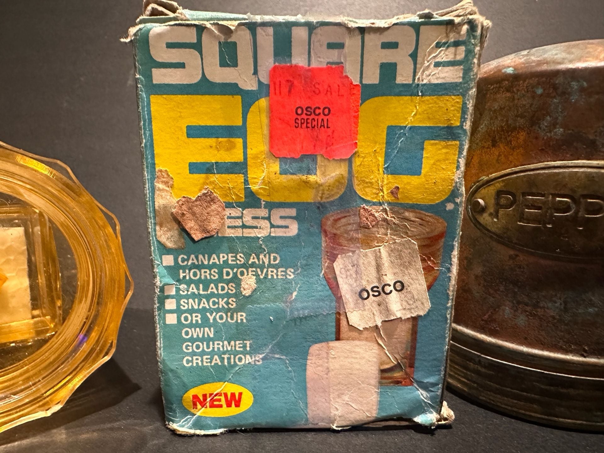Vintage Square Egg Press Maker and Rustic Copper Salt & Pepper Shakers Set 4