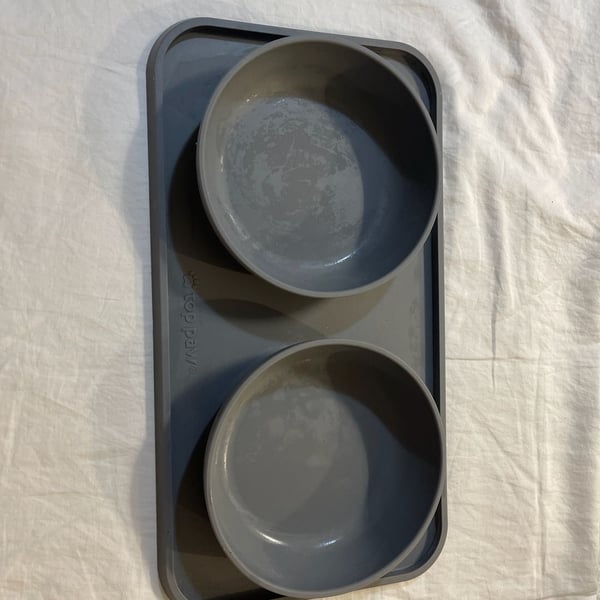 Top Paw Gray Stay-Put Silicone Double Pet Bowl & Mat Set