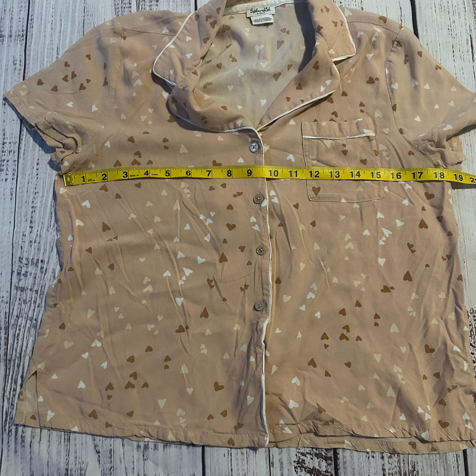 Splendid Hearts Short Sleeve Button Up soft Pajama Set-S 3