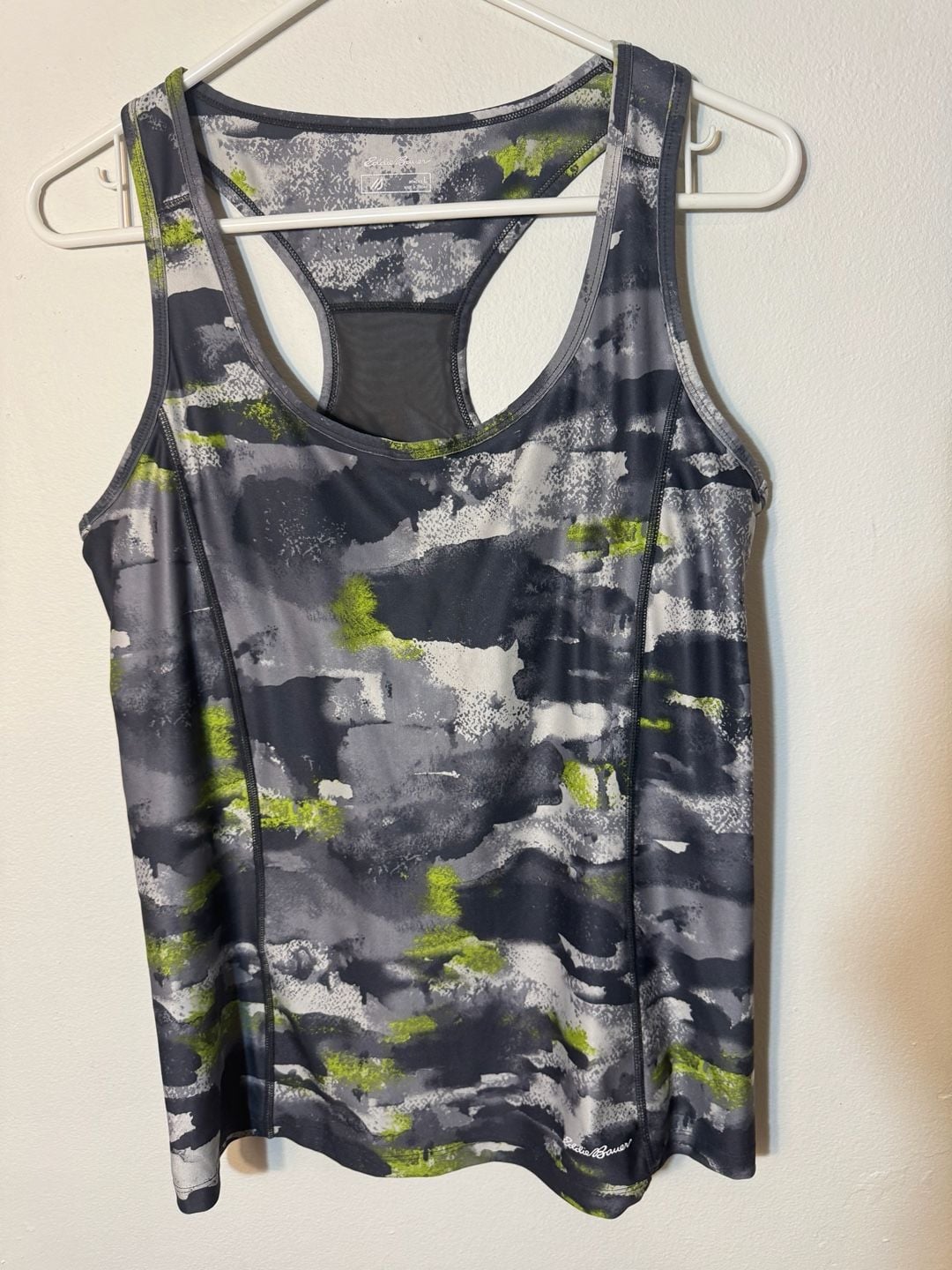 Eddie Bauer Women's Racerback Athletic Tank Top Built-In Bra Camouflage Gray Neon 2
