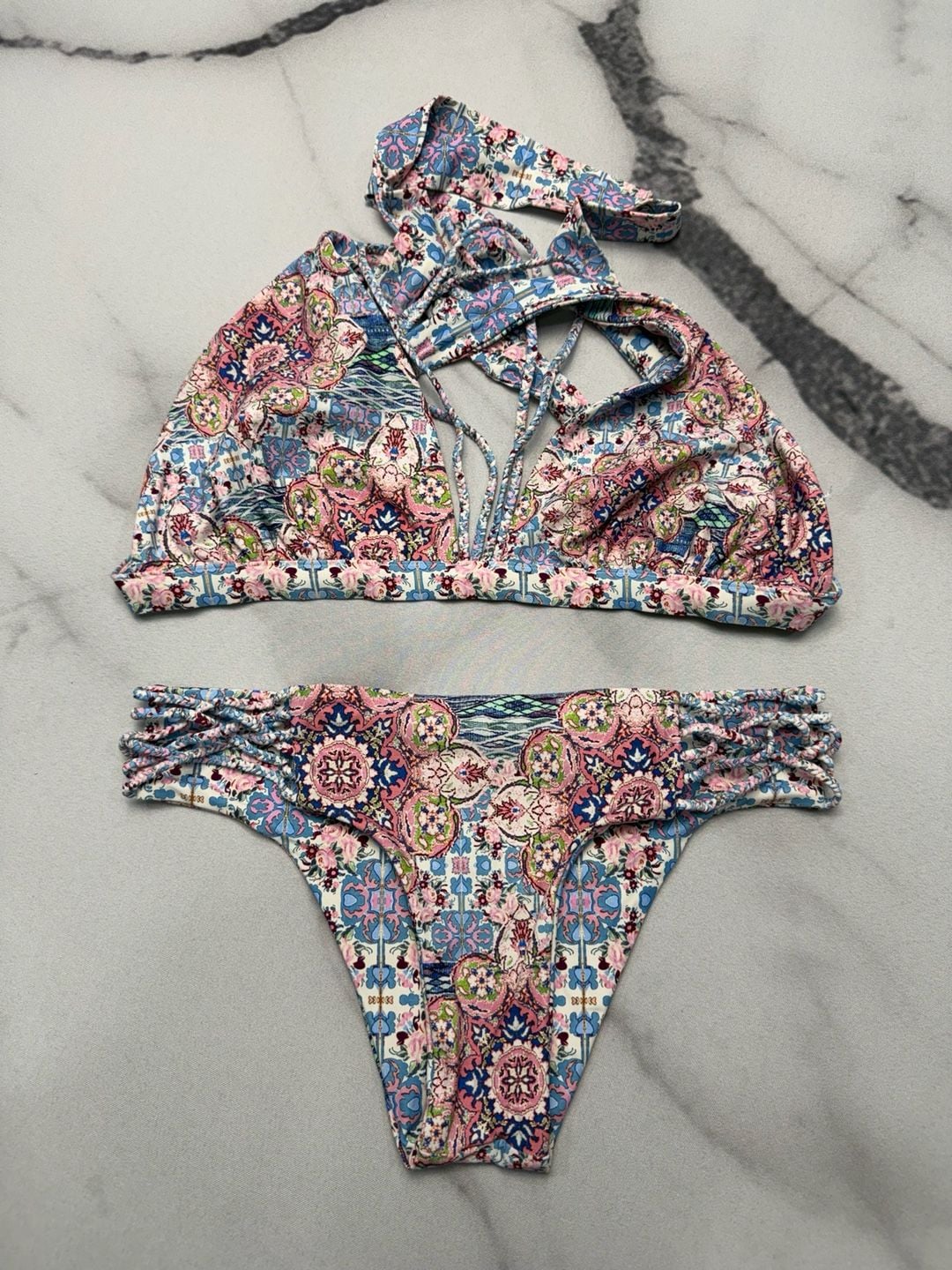 Luli Fama Azucar Reversible Halter Bikini Top and Braided Cut Out Bottom Set 1
