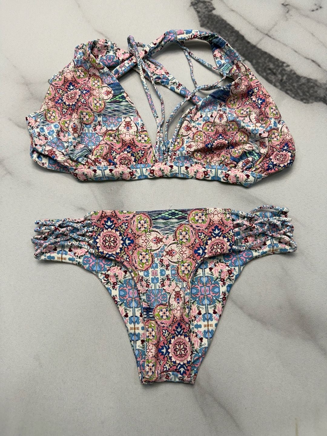 Luli Fama Azucar Reversible Halter Bikini Top and Braided Cut Out Bottom Set 3