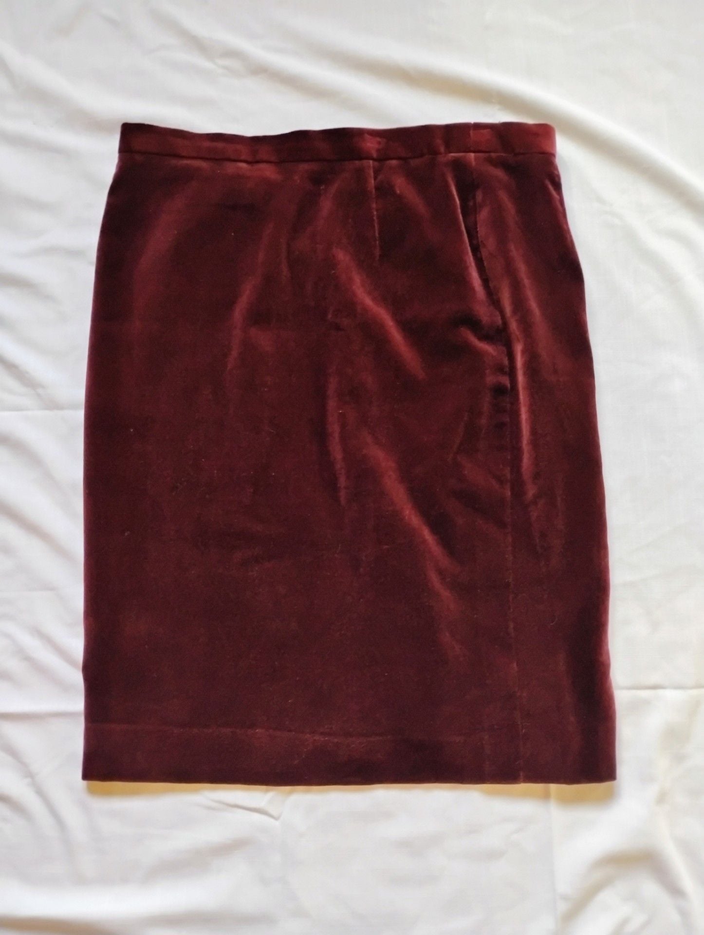 Vintage Escada Margaretha Ley Burgundy Cotton Velvet Pencil Skirt - Size 42 (US 12) 1