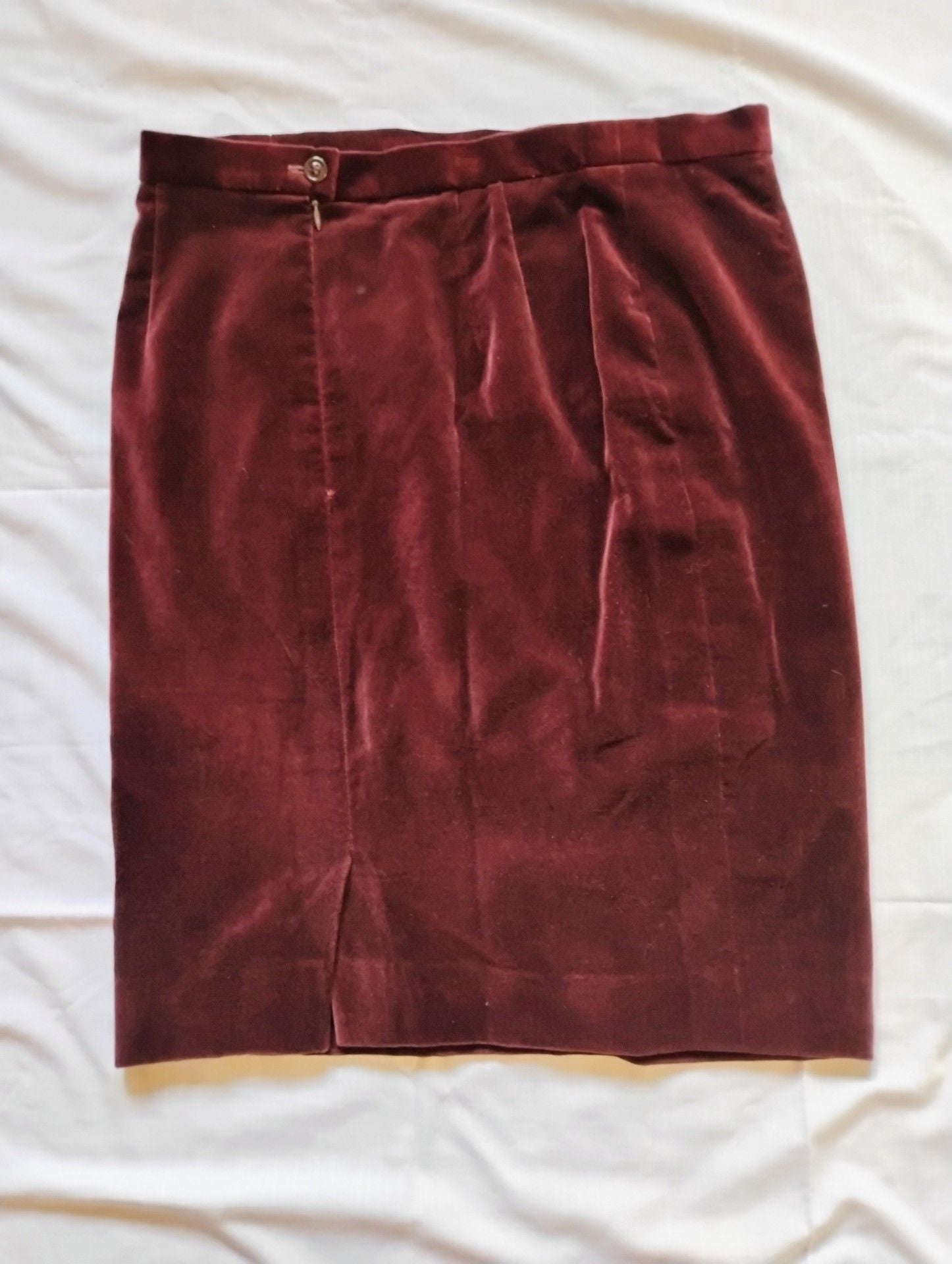Vintage Escada Margaretha Ley Burgundy Cotton Velvet Pencil Skirt - Size 42 (US 12) 2