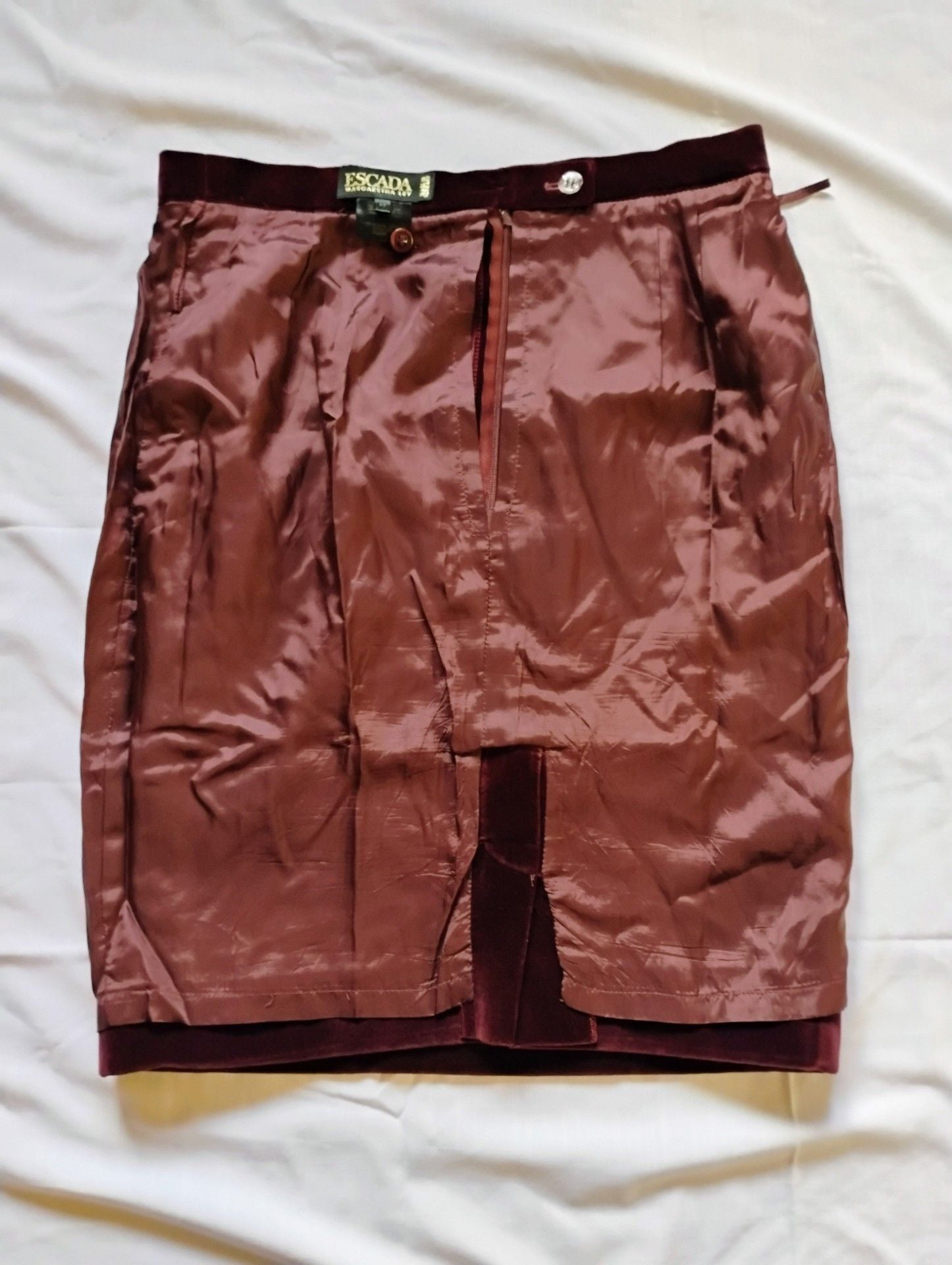 Vintage Escada Margaretha Ley Burgundy Cotton Velvet Pencil Skirt - Size 42 (US 12) 6