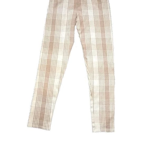 Janie and Jack Girls Tan and White Plaid Knit Leggings Size 12