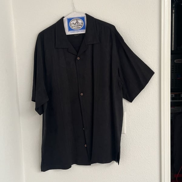 Tommy Bahama Men's Black Solid Embroidered Silk Blend Camp Shirt