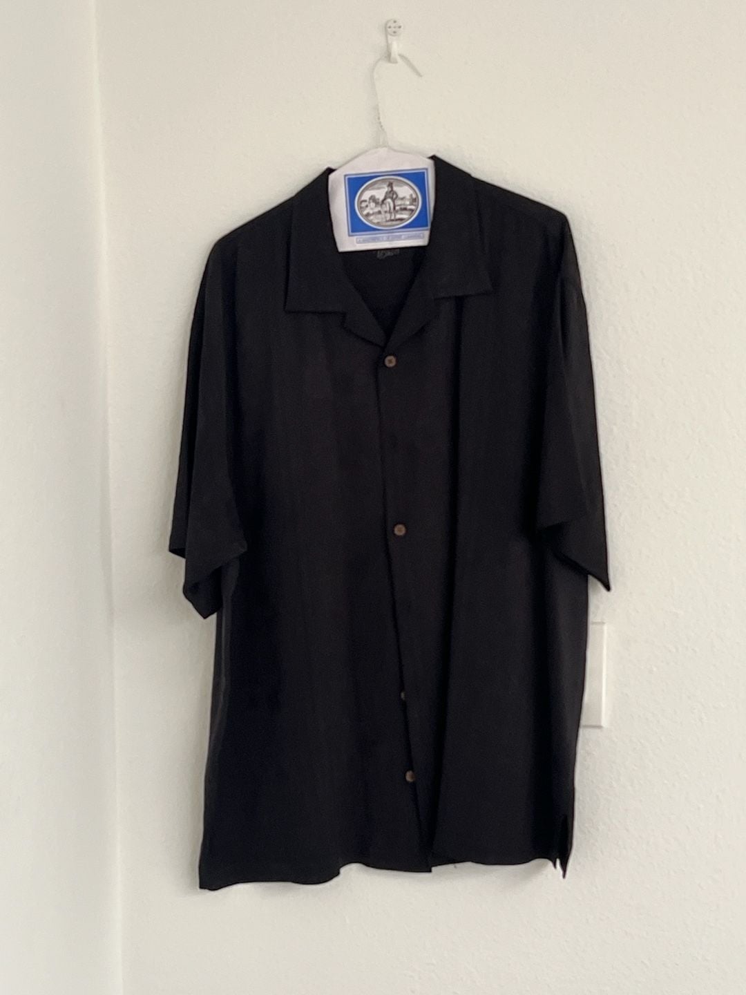 Tommy Bahama Men's Black Solid Embroidered Silk Blend Camp Shirt 3