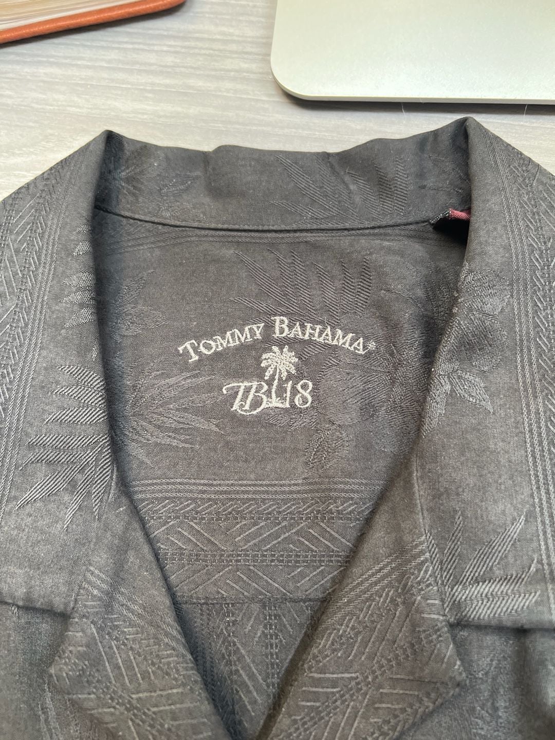 Tommy Bahama Men's Black Solid Embroidered Silk Blend Camp Shirt 11