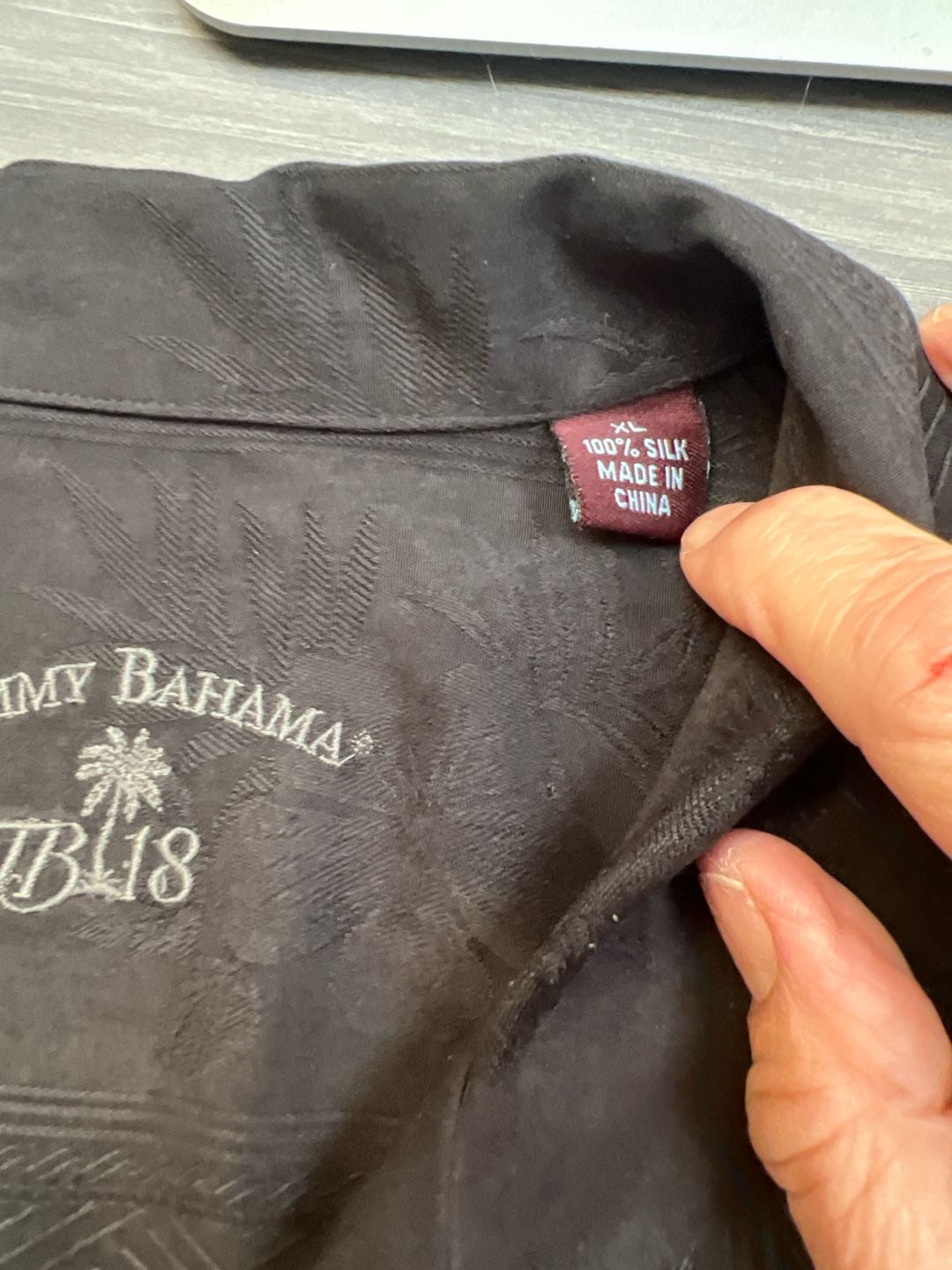 Tommy Bahama Men's Black Solid Embroidered Silk Blend Camp Shirt 12