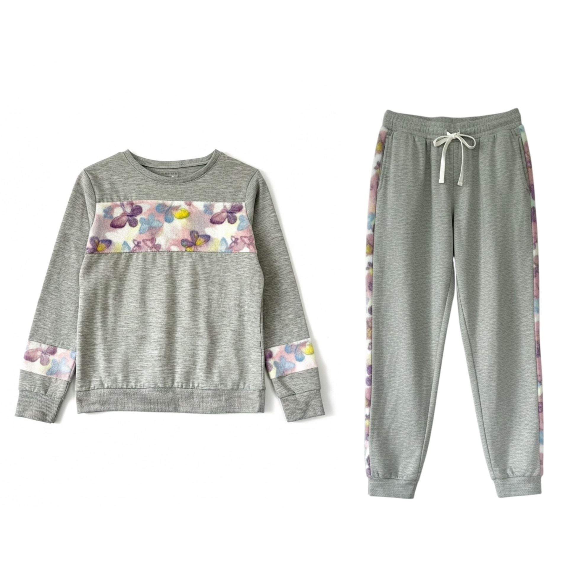 BCBG Girls 2-Piece Gray Heather Pajama Set with Faux Fur Butterfly Panel W42 1