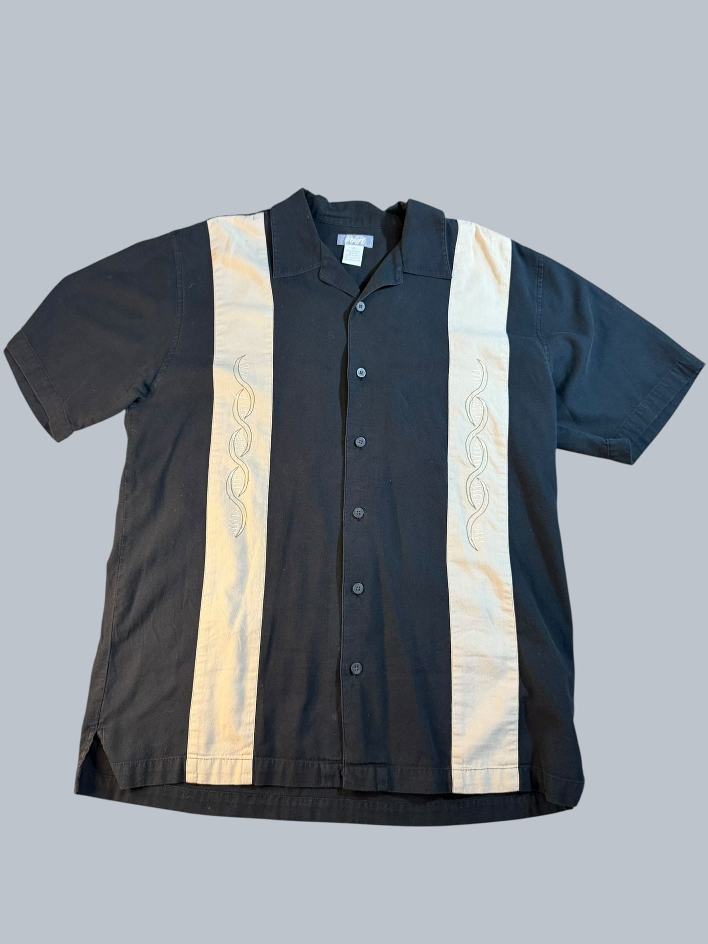 Utility VNTG Embroidered Panel Bowling Shirt Short Sleeve Black Tan Men's Size M 2