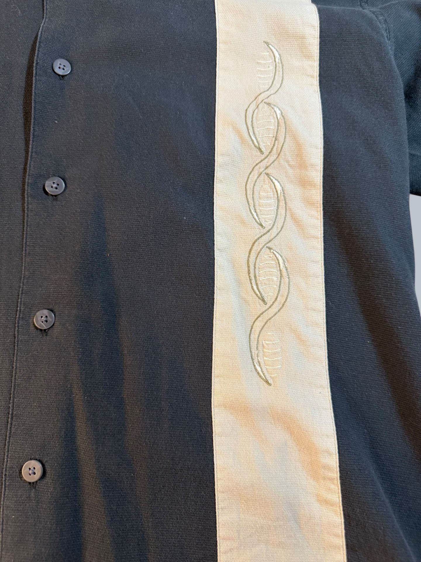 Utility VNTG Embroidered Panel Bowling Shirt Short Sleeve Black Tan Men's Size M 5