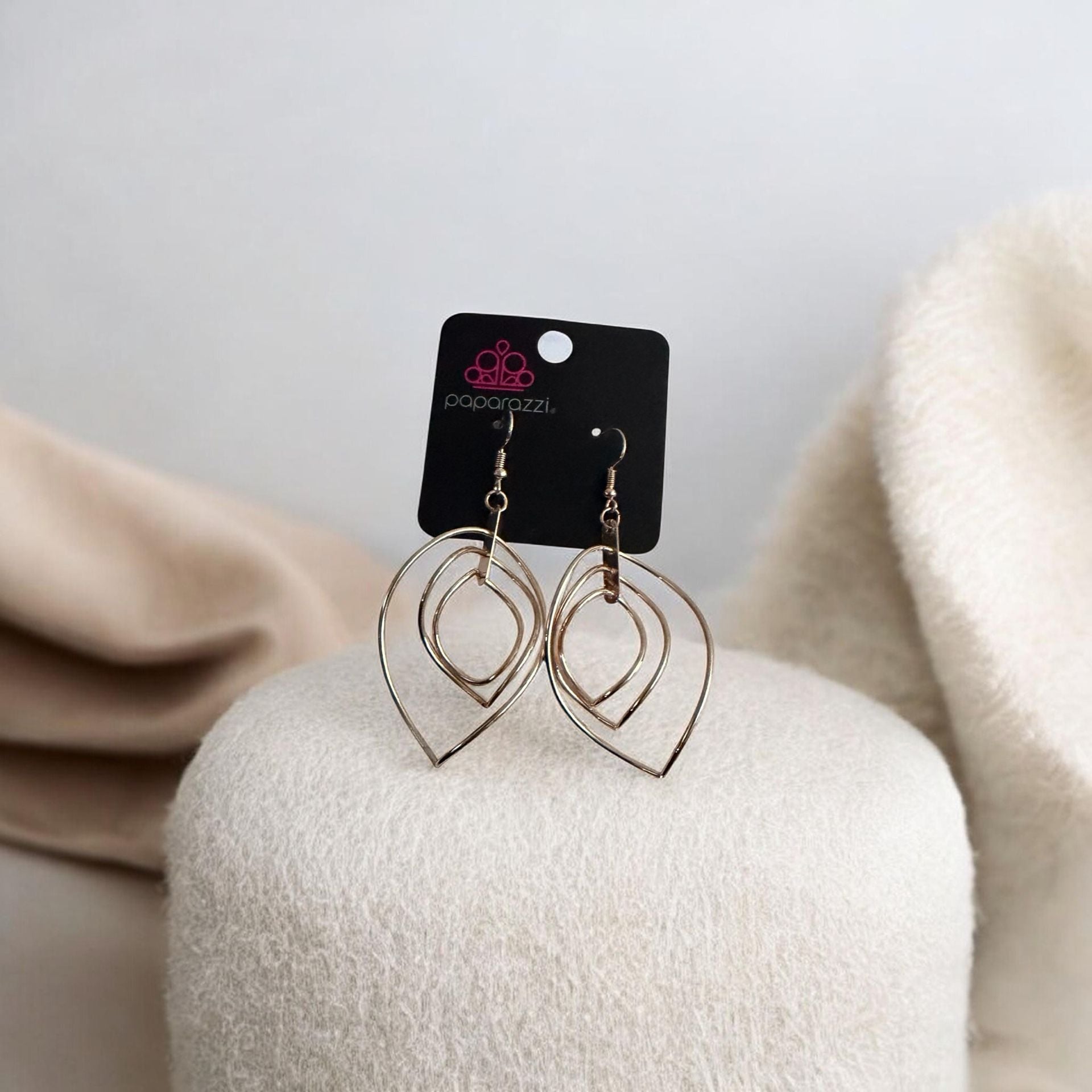 Paparazzi Asymmetrical Allure Rose Gold Triple Teardrop Hoop Earrings 2