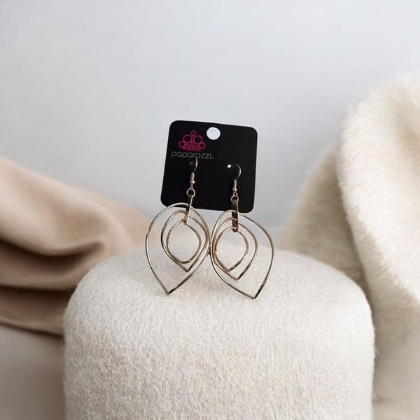 Paparazzi Asymmetrical Allure Rose Gold Triple Teardrop Hoop Earrings