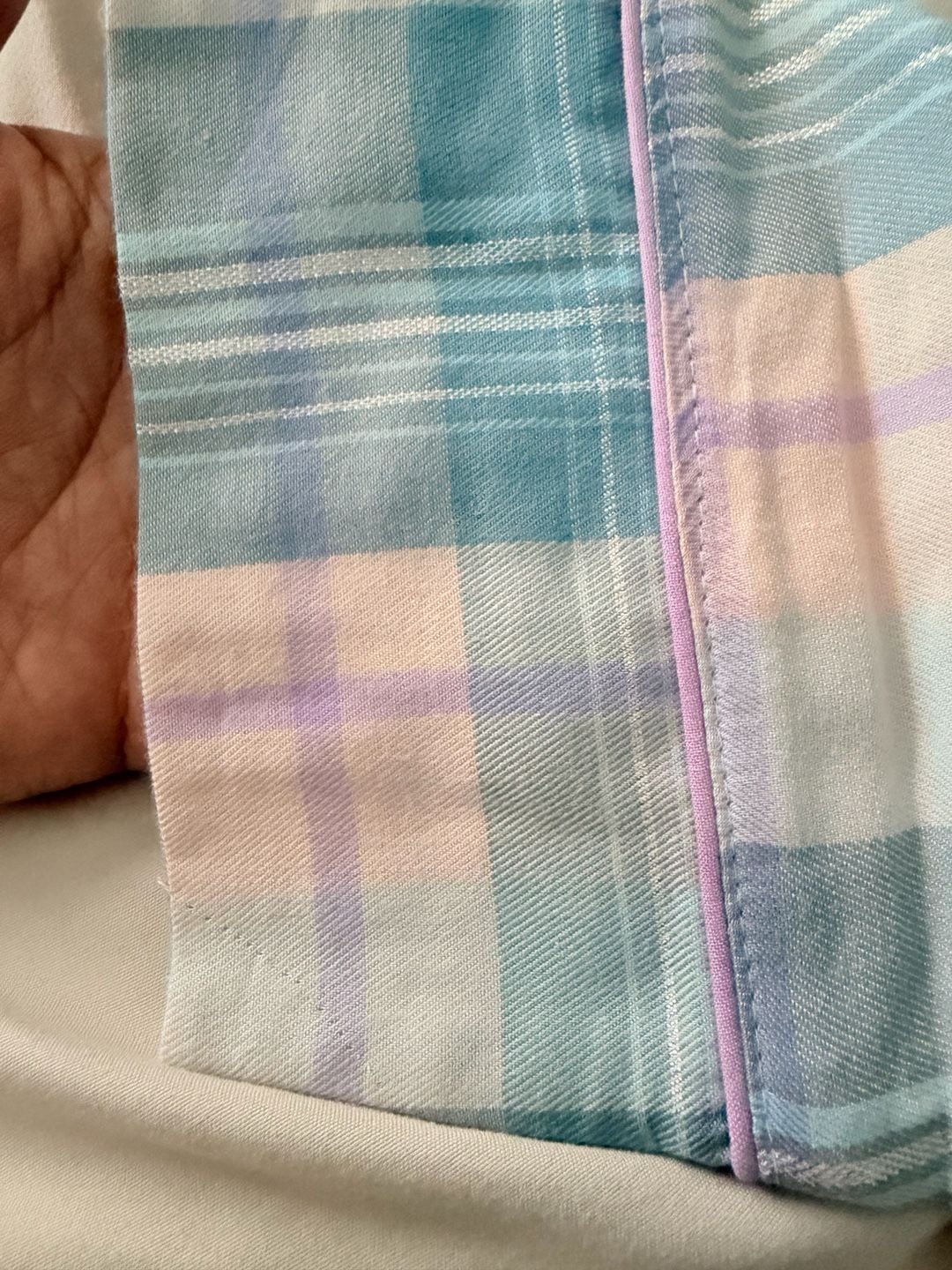 Yarn & Sea Pastel Blue and Pink Plaid PJ Set with Metallic Lurex Detail 5