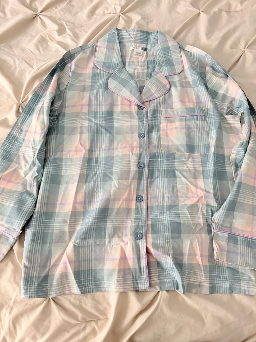 Yarn & Sea Pastel Blue and Pink Plaid PJ Set with Metallic Lurex Detail 7