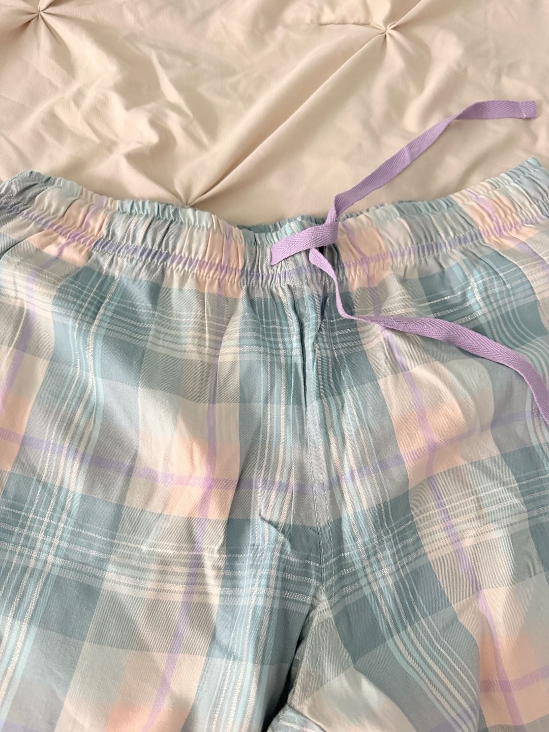 Yarn & Sea Pastel Blue and Pink Plaid PJ Set with Metallic Lurex Detail 9