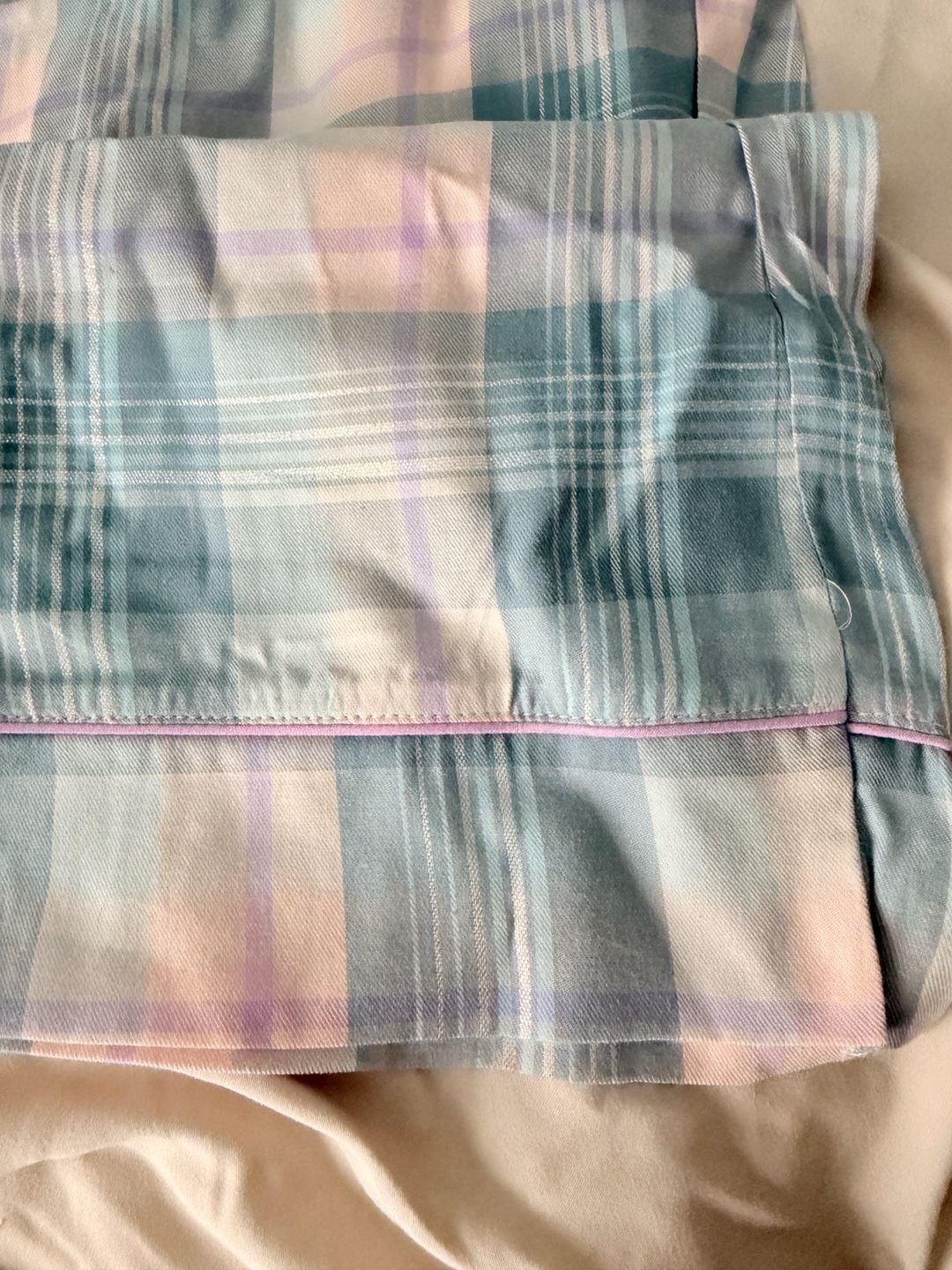 Yarn & Sea Pastel Blue and Pink Plaid PJ Set with Metallic Lurex Detail 10