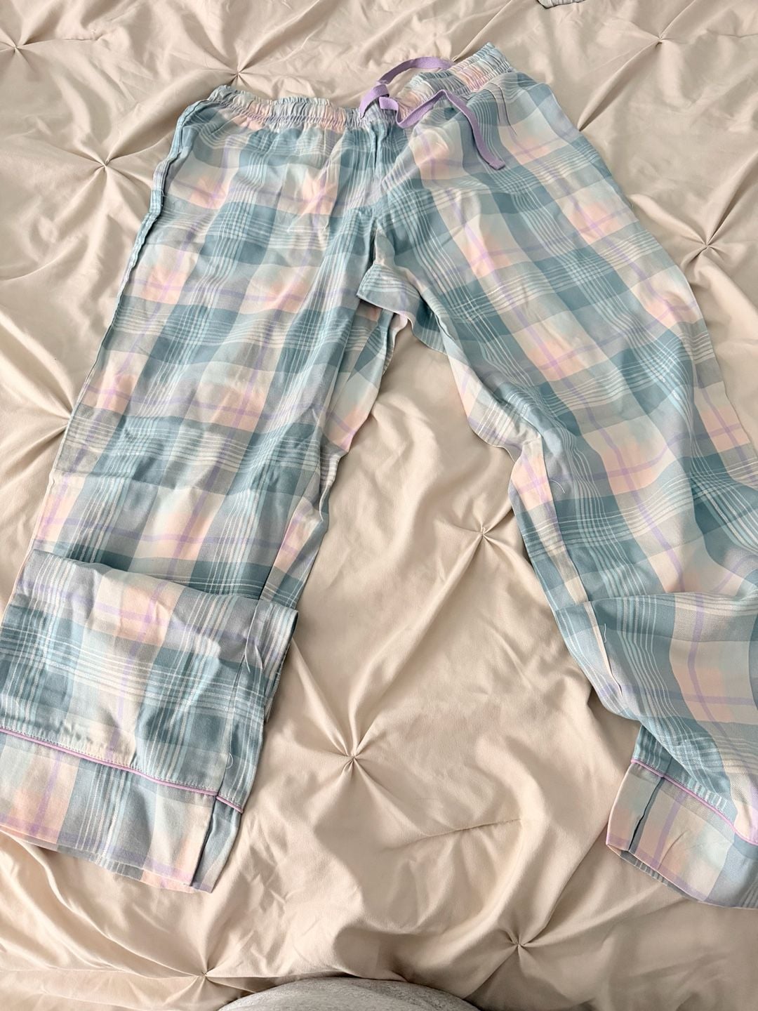 Yarn & Sea Pastel Blue and Pink Plaid PJ Set with Metallic Lurex Detail 11
