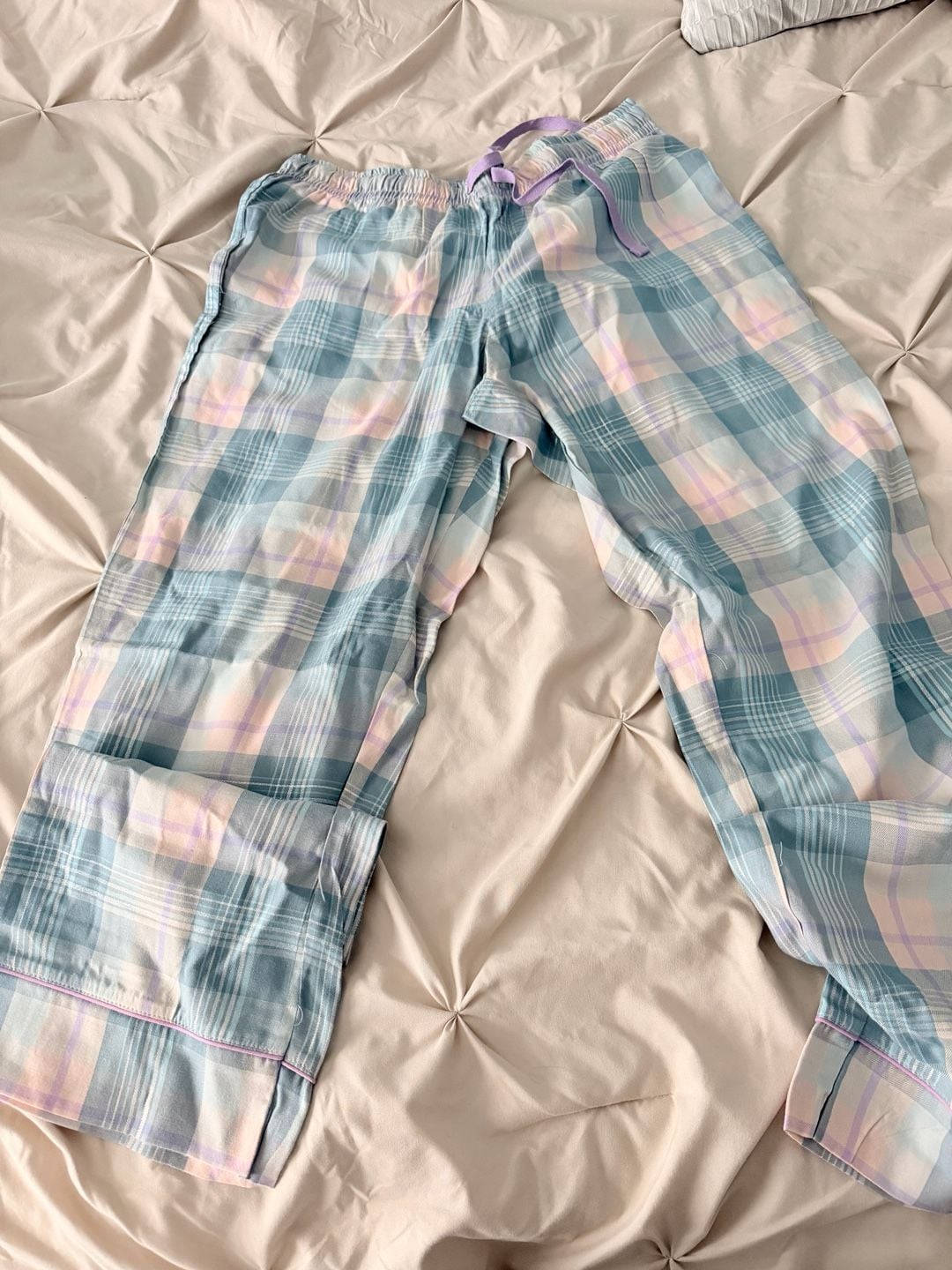 Yarn & Sea Pastel Blue and Pink Plaid PJ Set with Metallic Lurex Detail 12