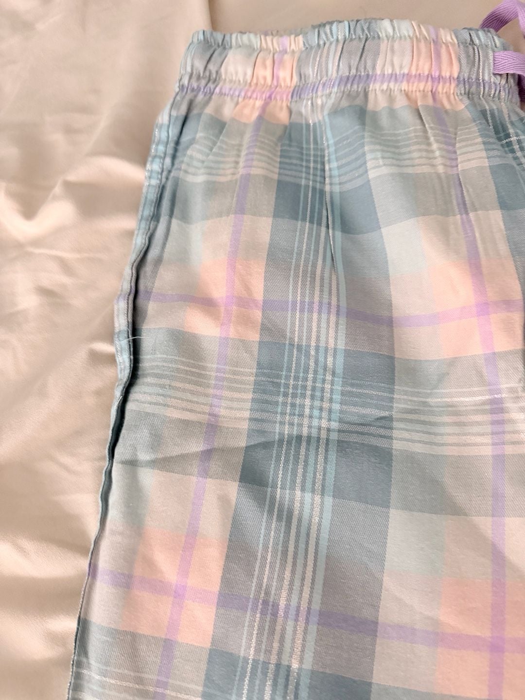 Yarn & Sea Pastel Blue and Pink Plaid PJ Set with Metallic Lurex Detail 13