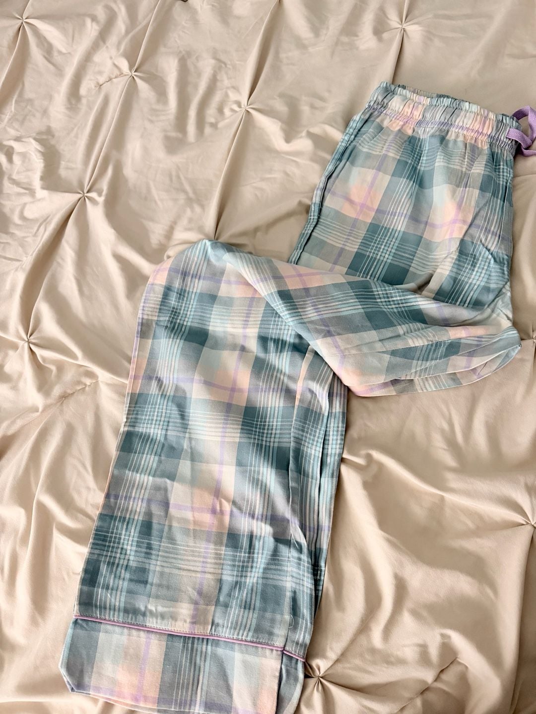 Yarn & Sea Pastel Blue and Pink Plaid PJ Set with Metallic Lurex Detail 14