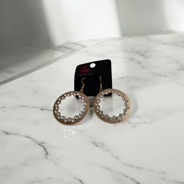 Paparazzi "Gala Glitter" Gold Rhinestone Hoop Earrings