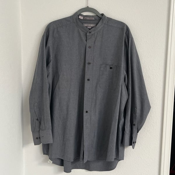 Van Heusen Men's Grey Mandarin Collar Long Sleeve Button Down Shirt