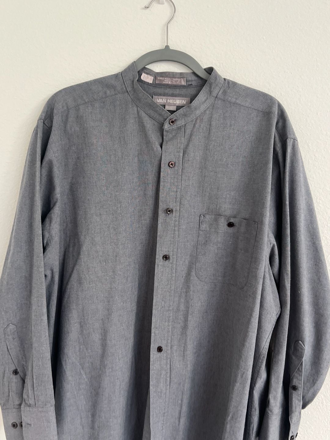 Van Heusen Men's Grey Mandarin Collar Long Sleeve Button Down Shirt 4
