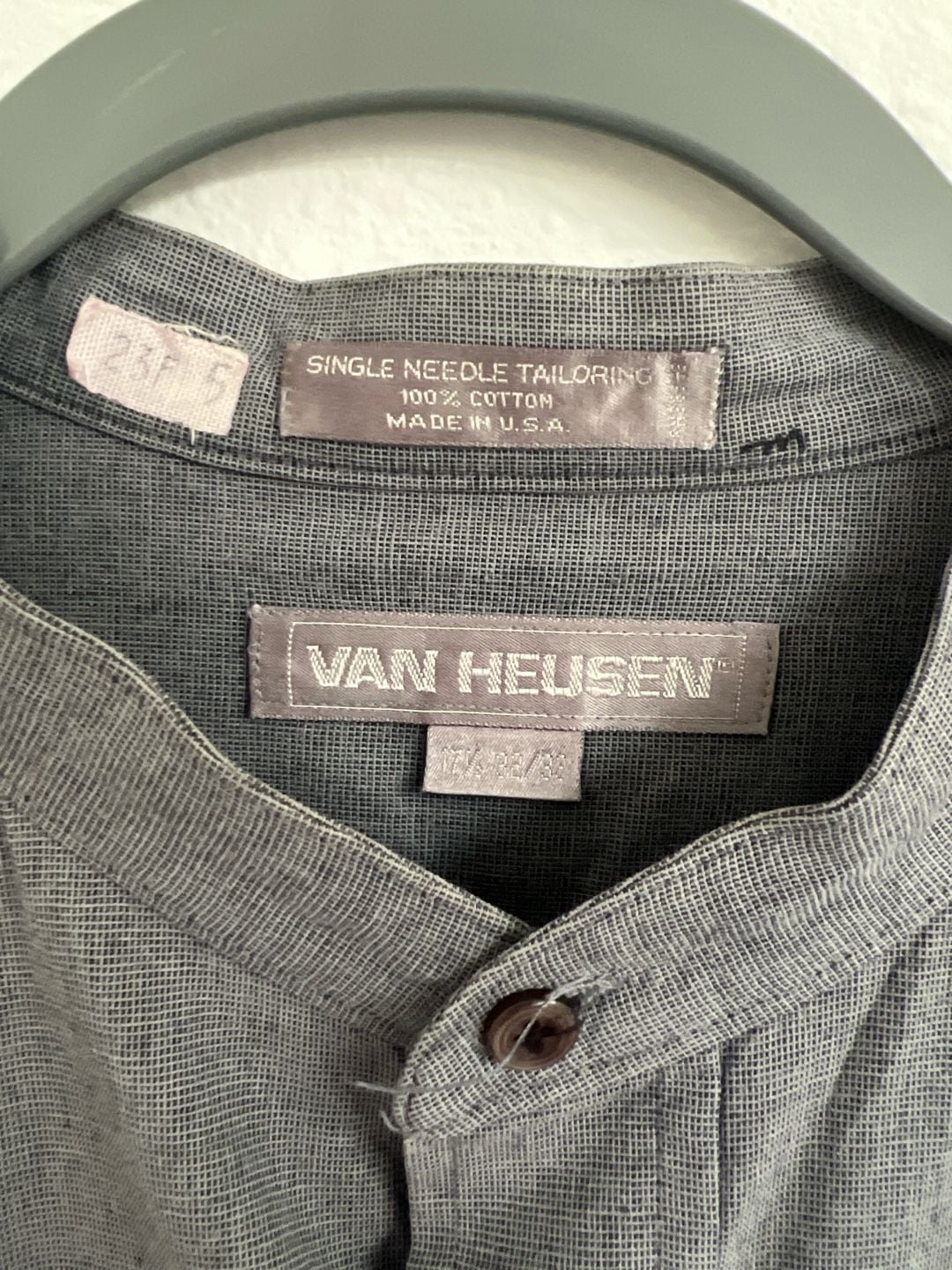 Van Heusen Men's Grey Mandarin Collar Long Sleeve Button Down Shirt 8