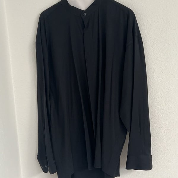 Domani Collection Black Band Collar Rayon Blend Button Down Shirt