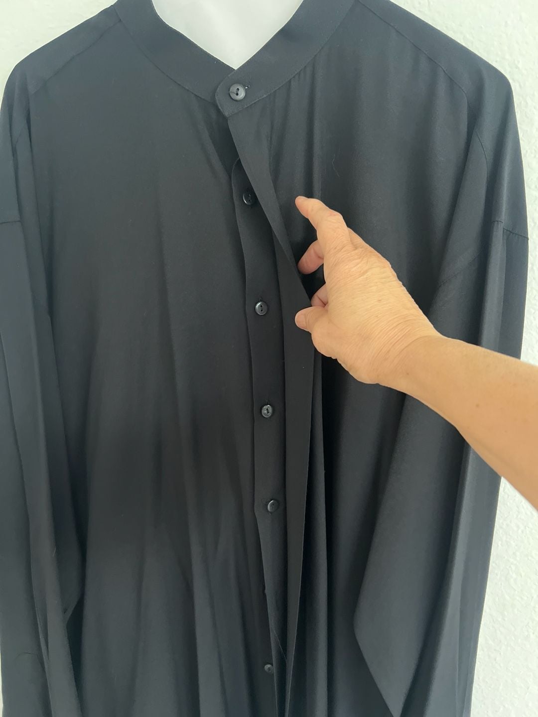 Domani Collection Black Band Collar Rayon Blend Button Down Shirt 7