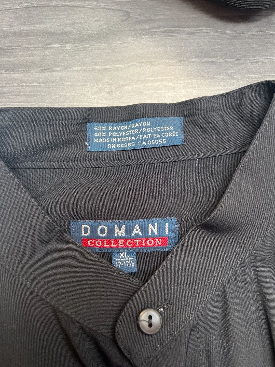 Domani Collection Black Band Collar Rayon Blend Button Down Shirt 11