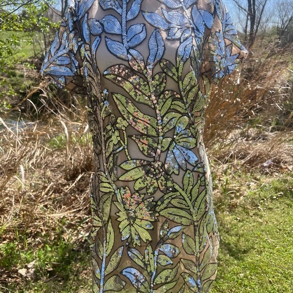 Fashion Nova Nova Luxe Floral Sequin Mesh Short Sleeve Mini Dress