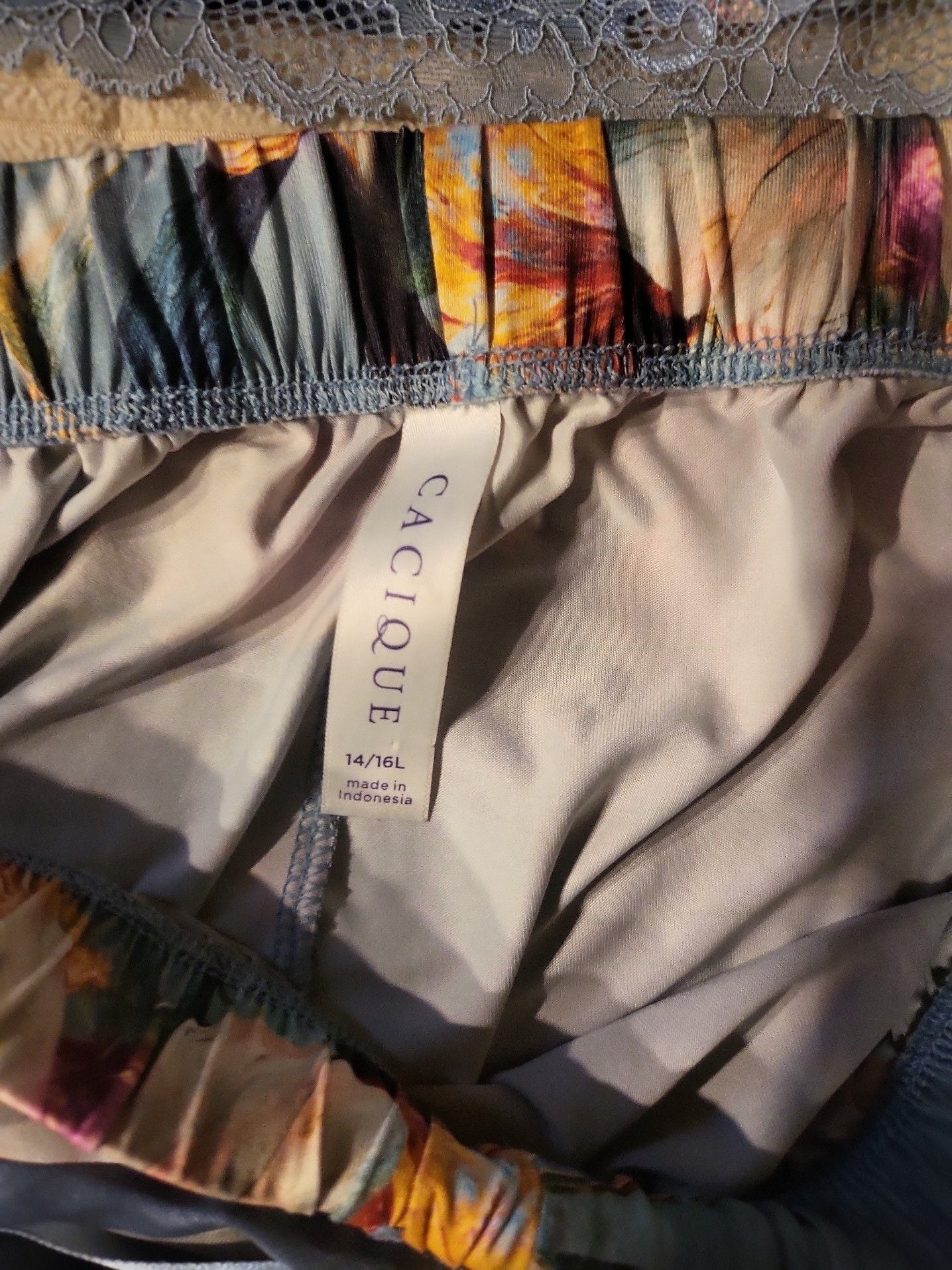 Cacique Floral Print Satin Pajama Set Cami and Wide Leg Pants 2