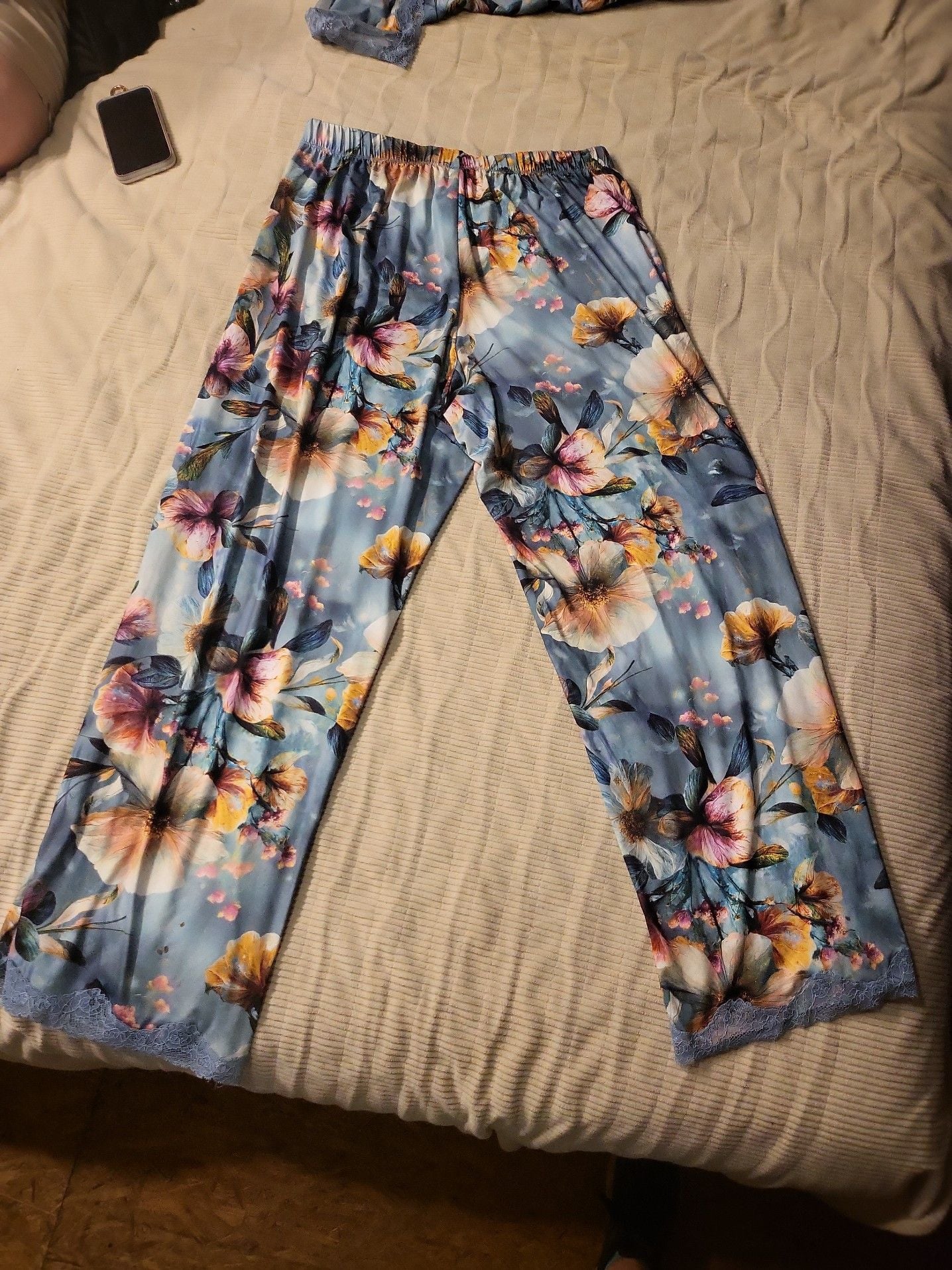 Cacique Floral Print Satin Pajama Set Cami and Wide Leg Pants 3