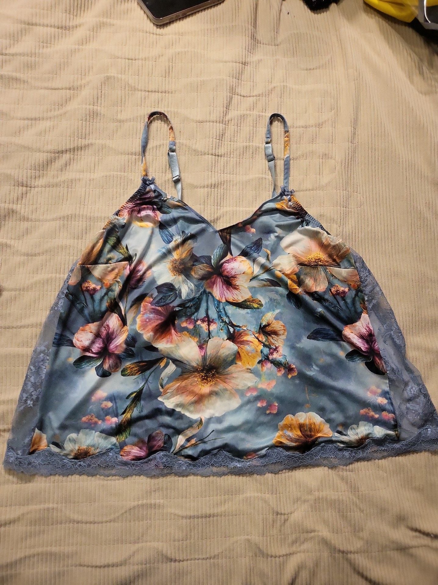 Cacique Floral Print Satin Pajama Set Cami and Wide Leg Pants 4