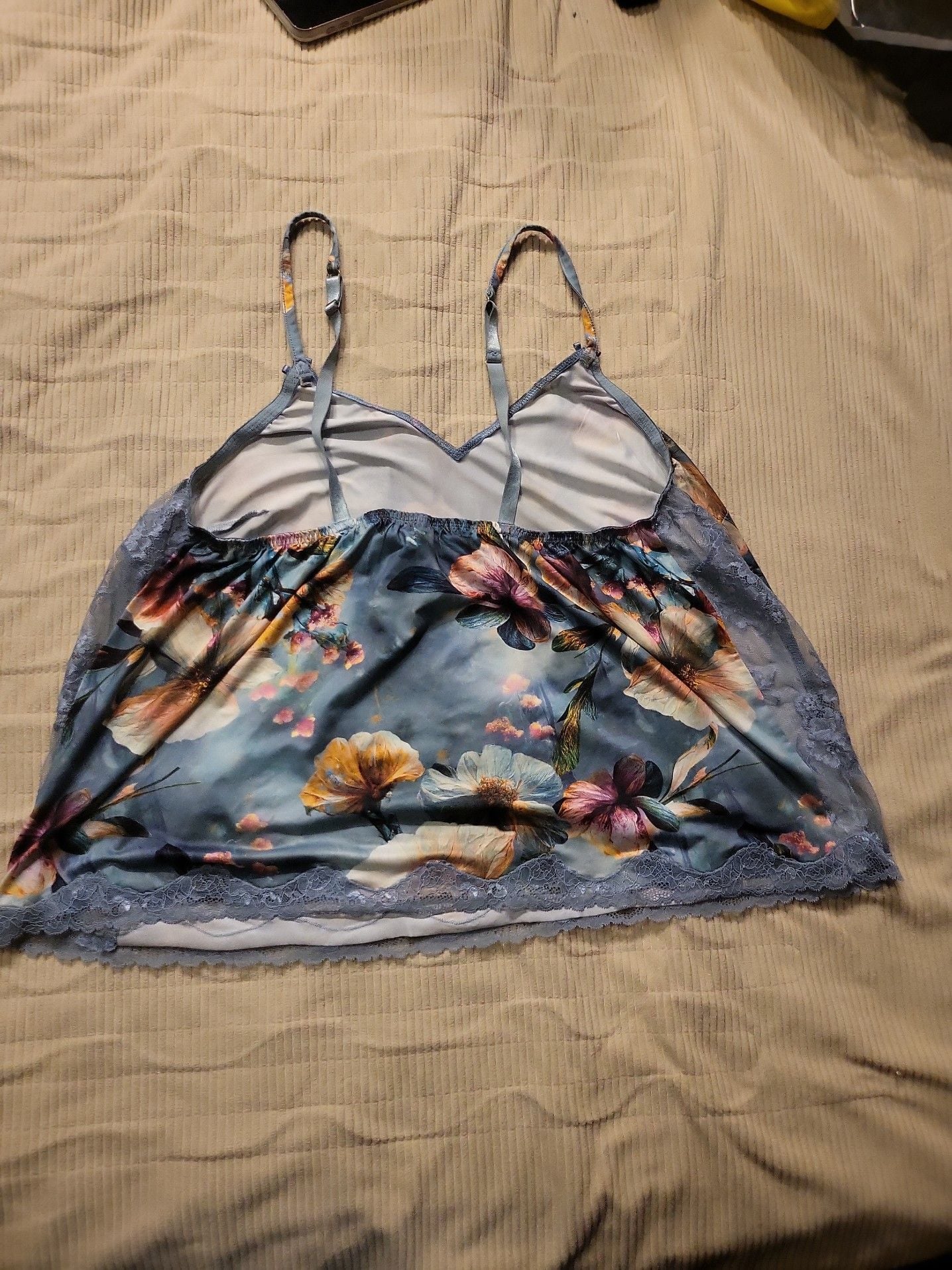 Cacique Floral Print Satin Pajama Set Cami and Wide Leg Pants 5