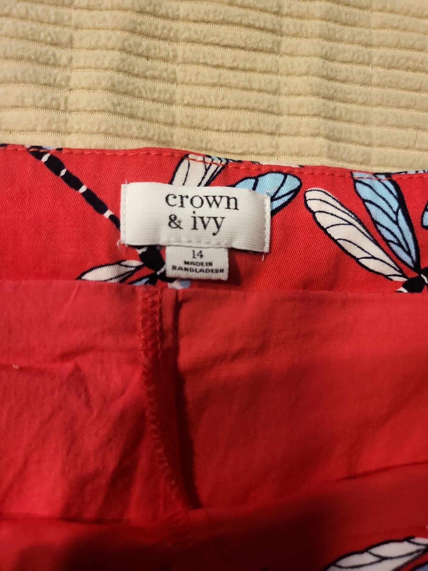 Crown & Ivy Dragonfly Print Red Skort Women's Size 14 8