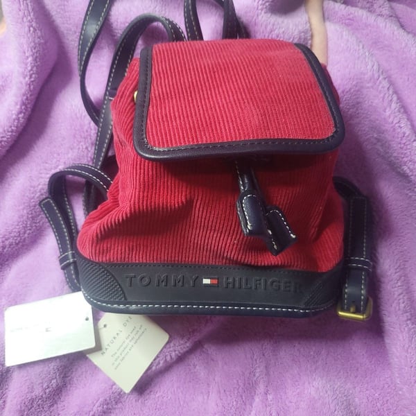 Vintage Tommy Hilfiger NWT Red Corduroy Mini Drawstring Backpack