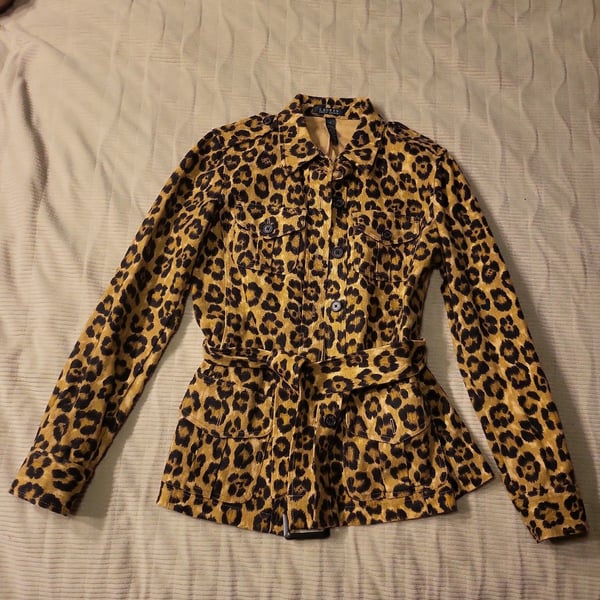 Lauren Ralph Lauren Leopard Print Belted Linen Safari Jacket XS