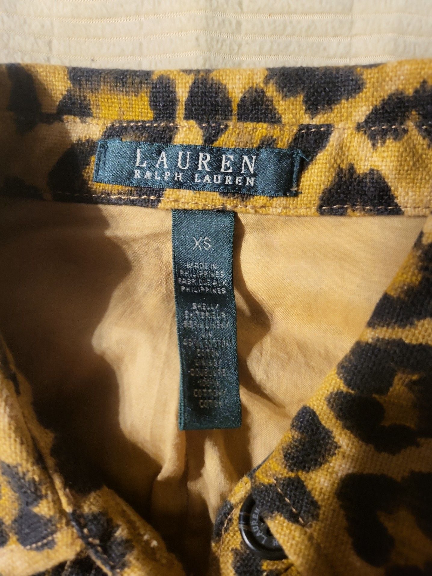 Lauren Ralph Lauren Leopard Print Belted Linen Safari Jacket XS 3