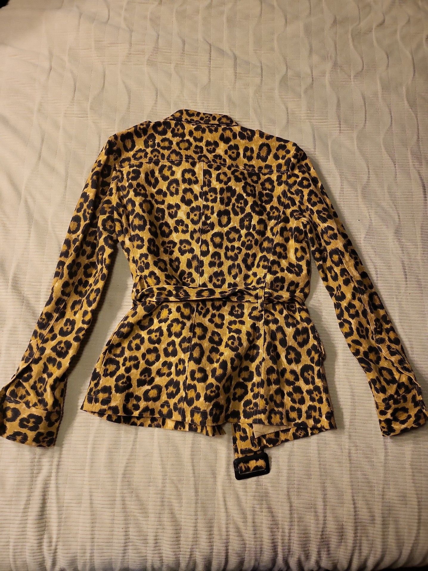 Lauren Ralph Lauren Leopard Print Belted Linen Safari Jacket XS 4