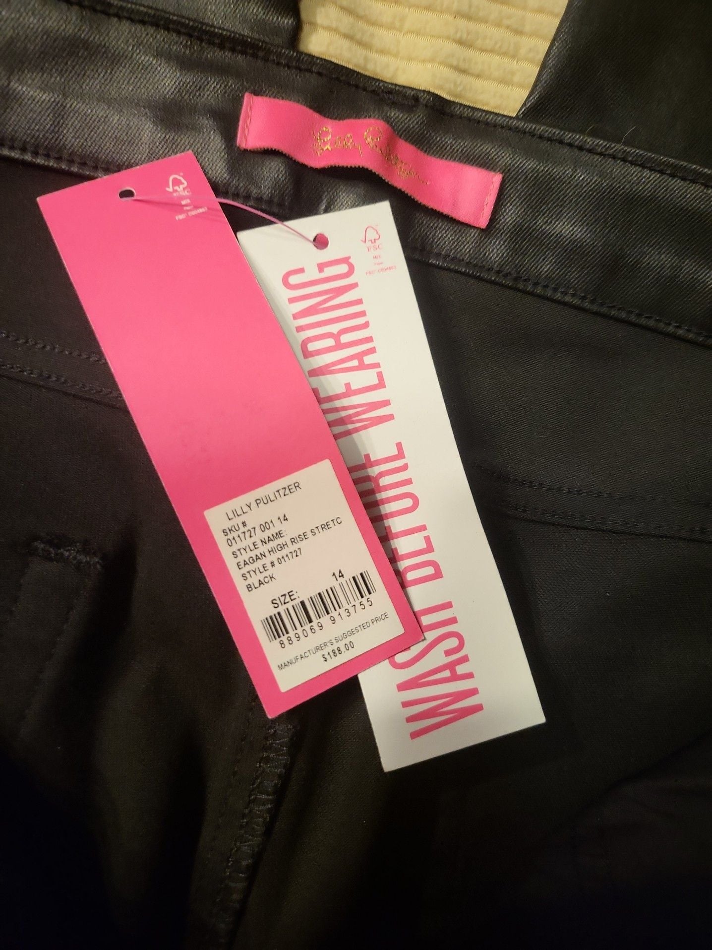 Lilly Pulitzer Eagan High Rise Stretch Coated Denim Jeans in Black Size 14 5