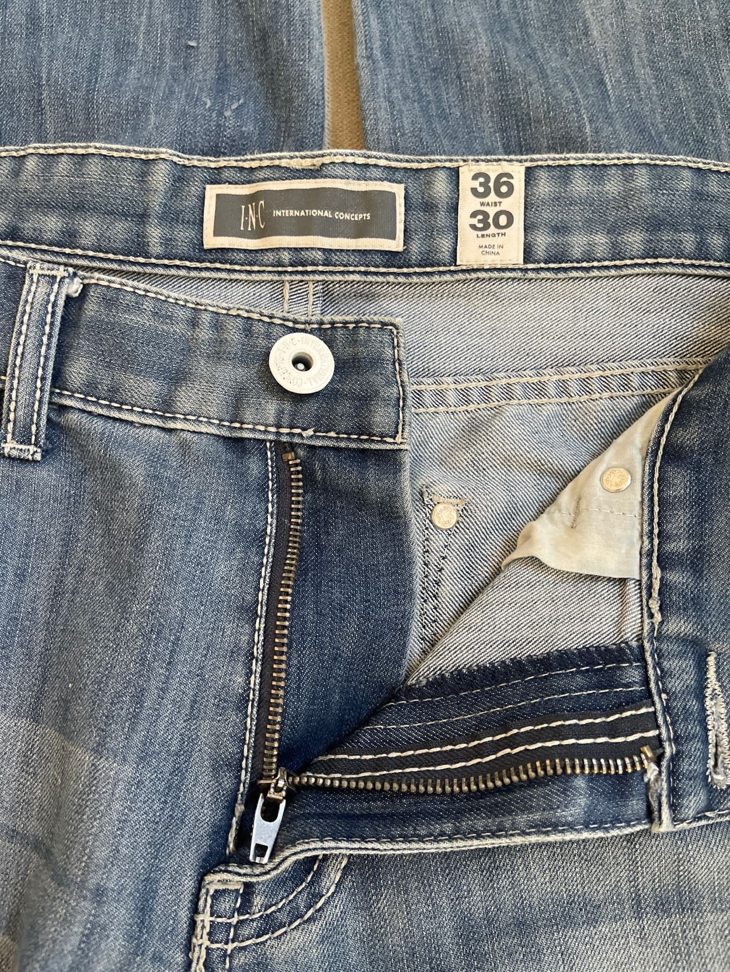 INC International Concepts Men's 36x30 Blue Distressed Biker Moto Jeans 3